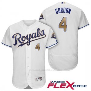 Camiseta Beisbol Hombre Kansas City Royals Alex Gordon Blanco 50th Season Alterno Flex Base