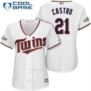 Camiseta Beisbol Mujer Minnesota Twins 2017 Postemporada Jason Castro Blanco Cool Base