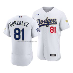 Camiseta Beisbol Hombre Los Angeles Dodgers Victor Gonzalez 2021 Gold Program Autentico Blanco Oro