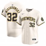 Camiseta Beisbol Hombre Milwaukee Brewers Jacob Misiorowski Primera Limited Crema Camiseta Beisbol Hombre Milwaukee Brewers Jacob Misiorowski Primera Limited Crema