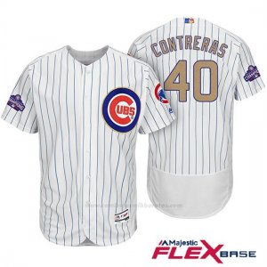 Camiseta Beisbol Hombre Chicago Cubs 40 Willson Contreras Blanco Oro Program Flex Base
