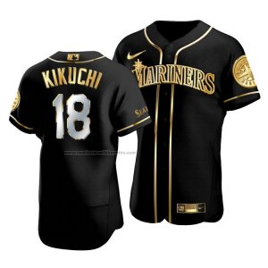 Camiseta Beisbol Hombre Seattle Mariners Yusei Kikuchi Golden Edition Autentico Negro