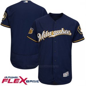 Camiseta Beisbol Hombre Milwaukee Brewers Azul 2017 Entrenamiento de Primavera Flex Base