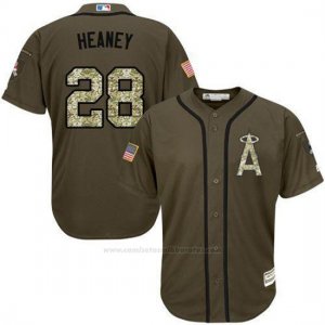 Camiseta Beisbol Hombre Los Angeles Angels 28 Andrew Heaney Verde Salute To Service