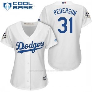 Camiseta Beisbol Mujer Los Angeles Dodgers 2017 World Series Joc Pederson Blanco Cool Base