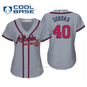 Camiseta Beisbol Mujer Atlanta Braves Mike Soroka Cool Base Majestic Road 2019 Gris