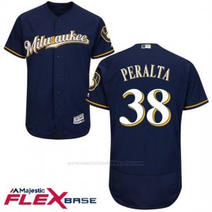 Camiseta Beisbol Hombre Milwaukee Brewers Wily Peralta Azul Autentico Coleccion Flex Base Custom