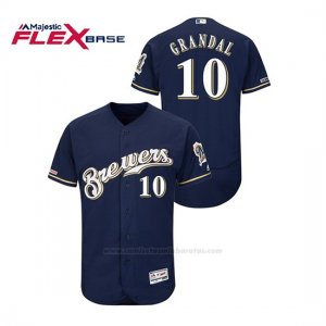 Camiseta Beisbol Hombre Milwaukee Brewers Yasmani Grandal 150th Aniversario Patch Autentico Flex Base Azul