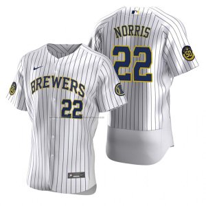 Camiseta Beisbol Hombre Milwaukee Brewers Daniel Norris Autentico Primera Blanco