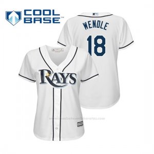 Camiseta Beisbol Mujer Tampa Bay Rays Joey Wendle Cool Base Majestic Home 2019 Blanco