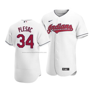 Camiseta Beisbol Hombre Cleveland Indians Zach Plesac Autentico Primera Blanco