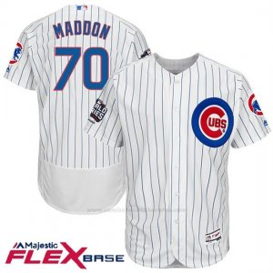 Camiseta Beisbol Hombre Chicago Cubs 70 Joe Maddon Blanco 2016 World Series Champions Flex Base