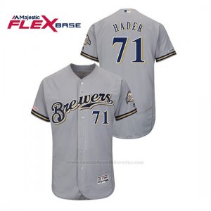 Camiseta Beisbol Hombre Milwaukee Brewers Josh Hader 150th Aniversario Patch Autentico Flex Base Gris