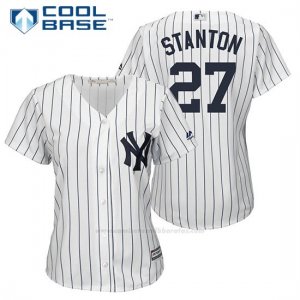 Camiseta Beisbol Mujer New York Yankees 27 Giancarlo Stanton Blancoplayer Cool Base