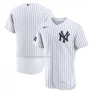 Camiseta Beisbol Hombre New York Yankees Primera Sponsor Patch Autentico Blanco