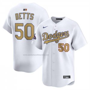 Camiseta Beisbol Hombre Los Angeles Dodgers Mookie Betts 2025 Gold Collection Limited Blanco