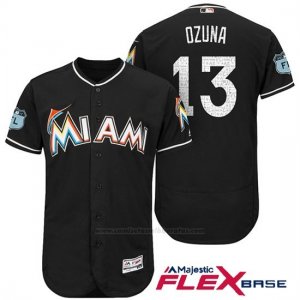Camiseta Beisbol Hombre Miami Marlins Marchell Ozuna Negro 2017 Entrenamiento de Primavera Flex Base Jugador