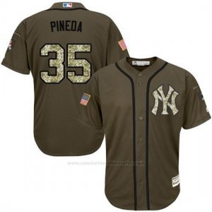 Camiseta Beisbol Hombre New York Yankees 35 Michael Pineda Verde Salute To Service