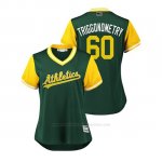 Camiseta Beisbol Mujer Oakland Athletics Andrew Triggs 2018 Llws Players Weekend Triggonometry Green