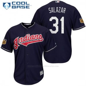 Camiseta Beisbol Hombre Cleveland Indians Danny Salazar 31 Azul 2017 Entrenamiento de Primavera Cool Base Jugador