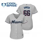 Camiseta Beisbol Mujer Miami Marlins Jarlin Garcia Cool Base Majestic Road 2019 Gris