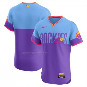 Camiseta Beisbol Hombre Colorado Rockies City Connect Elite Violeta