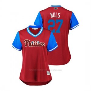 Camiseta Beisbol Mujer Philadelphia Phillies Aaron Nola 2018 Llws Players Weekend Nols Scarlet