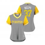 Camiseta Beisbol Mujer Pittsburgh Pirates Edgar Santana 2018 Llws Players Weekend Biceps Gris