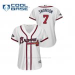 Camiseta Beisbol Mujer Atlanta Braves Dansby Swanson 2019 Postseason Cool Base Blanco