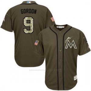 Camiseta Beisbol Hombre Miami Marlins 9 Dee Gordon Verde Salute To Service