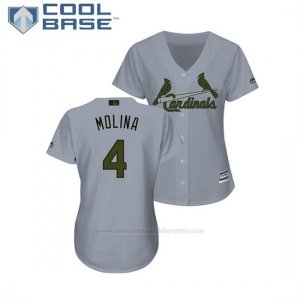 Camiseta Beisbol Mujer St. Louis Cardinals Yadier Molina 2018 Dia de los Caidos Cool Base Gris