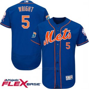 Camiseta Beisbol Hombre New York Mets David Wright 5 Azul Flex Base Autentico Coleccion On Field Entrenamiento de Primavera