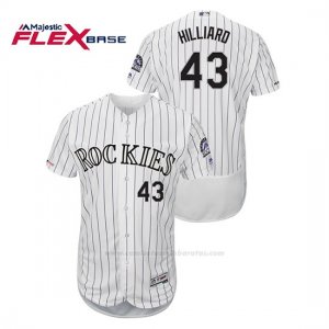 Camiseta Beisbol Hombre Colorado Rockies Sam Hilliard 150th Aniversario Patch Flex Base Blanco