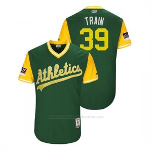 Camiseta Beisbol Hombre Oakland Athletics Blake Treinen 2018 Llws Players Weekend Train Green