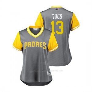 Camiseta Beisbol Mujer San Diego Padres Freddy Galvis 2018 Llws Players Weekend Toco Gris