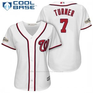 Camiseta Beisbol Mujer Washington Nationals 2017 Postemporada Trea Turner Blanco Cool Base