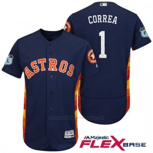 Camiseta Beisbol Hombre Houston Astros Carlos Correa 1 Azul 2017 Entrenamiento de Primavera Flex Base Jugador