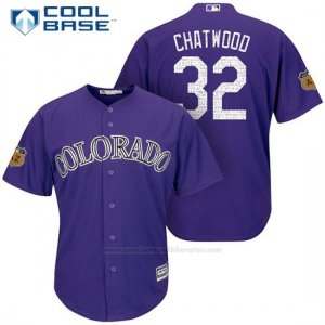 Camiseta Beisbol Hombre Colorado Rockies Tyler Chatwood 32 Colorado Rockies Violeta 2017 Entrenamiento de Primavera Cool Base Jugador