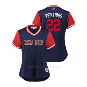 Camiseta Beisbol Mujer Boston Rojo Sox Rick Porcello 2018 Llws Players Weekend Veintidos Azul