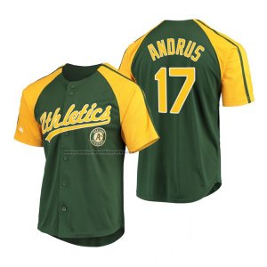 Camiseta Beisbol Hombre Oakland Athletics Elvis Andrus Replica Button Down Raglan Verde