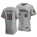 Camiseta Beisbol Hombre Milwaukee Brewers Keston Hiura Autentico Road Gris