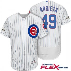 Camiseta Beisbol Hombre Chicago Cubs 2017 Postemporada 49 Jake Arrieta Blanco Flex Base