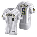 Camiseta Beisbol Hombre Milwaukee Brewers Eduardo Escobar Autentico Primera Blanco