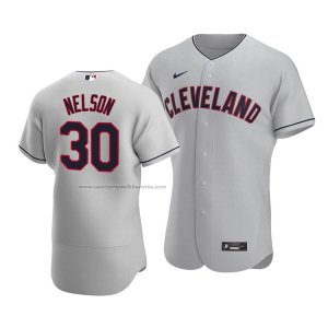 Camiseta Beisbol Hombre Cleveland Indians Kyle Nelson Autentico Road Gris