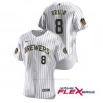 Camiseta Beisbol Hombre Milwaukee Brewers Ryan Braun Autentico 2020 Primera Blanco