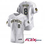 Camiseta Beisbol Hombre Milwaukee Brewers Ryan Braun Autentico 2020 Primera Blanco