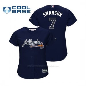 Camiseta Beisbol Mujer Atlanta Braves Dansby Swanson Cool Base Alternato Azul