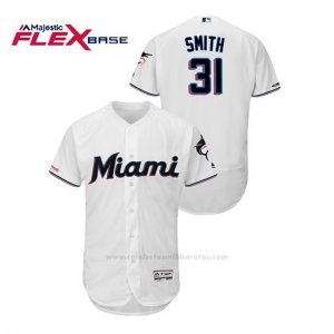 Camiseta Beisbol Hombre Miami Marlins Caleb Smith 150th Aniversario Patch 2019 Flex Base Blanco
