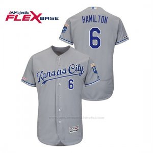 Camiseta Beisbol Hombre Kansas City Royals Billy Hamilton 150th Aniversario Patch Flex Base Gris