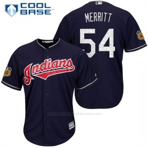 Camiseta Beisbol Hombre Cleveland Indians Ryan Merritt 54 Azul 2017 Entrenamiento de Primavera Cool Base Jugador
